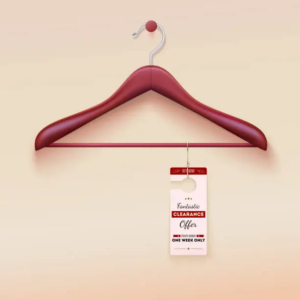 Vector illustration of Red tag with special offer sign, wooden hanger