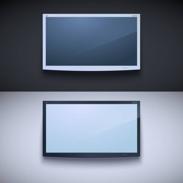 Led tv hanging on the wall Led tv hanging on the wall. Two color, for your design wall of tvs stock illustrations