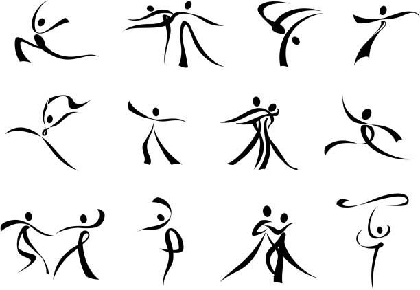 ilustraciones, imágenes clip art, dibujos animados e iconos de stock de abstracto negro iconos de baile personas - silhouette people dancing the human body