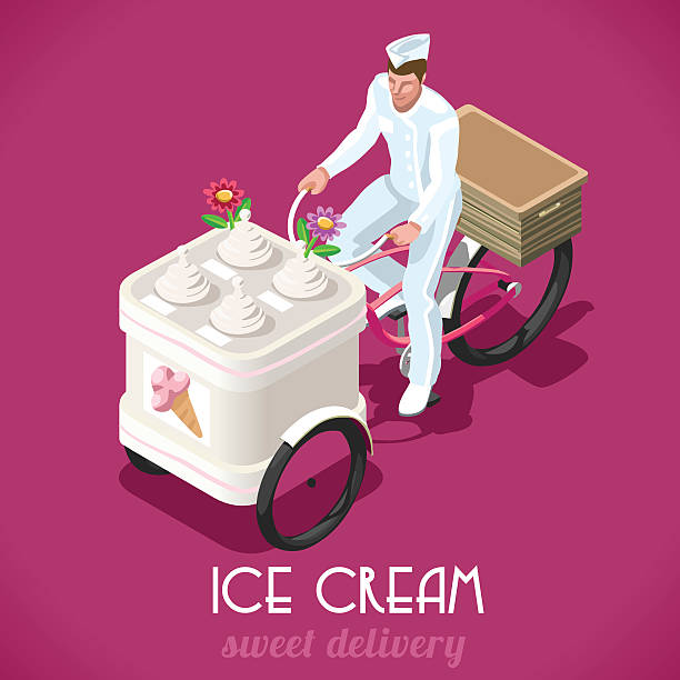 bildbanksillustrationer, clip art samt tecknat material och ikoner med icecream man people isometric - illustrationer med truck