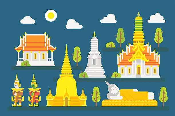 Vector illustration of Thailand temple infographic elements set