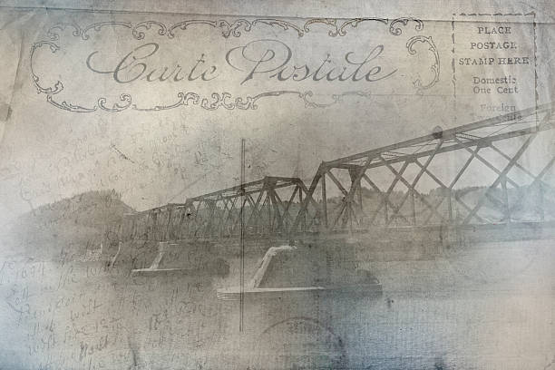 istock Old post card, vintage, Metal rail road bridge, Quebec, Canada 485652116