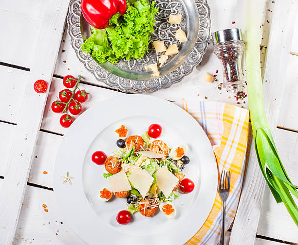 istock Salad with eggs and shrimps 485656351