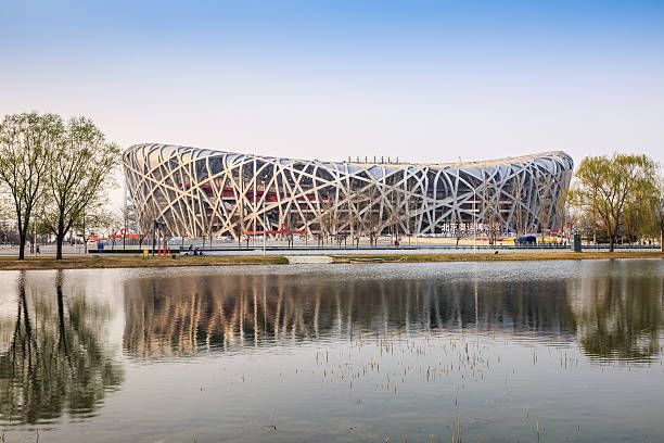 national stadium Building scenery, in Beijing, China Beijing, China - on March 26, 2015: Beijing national stadium, also known as the bird's nest,China's famous landmarks building。 beijing olympic stadium photos stock pictures, royalty-free photos & images