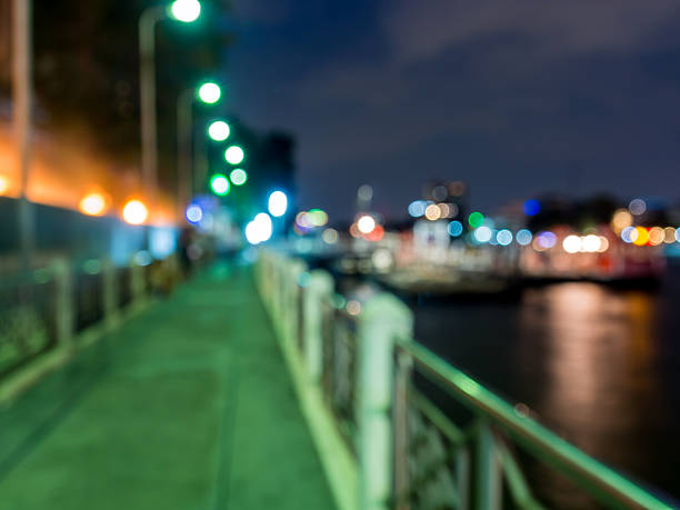 istock Abstract bokeh of  cityscape view along river in night 485656494
