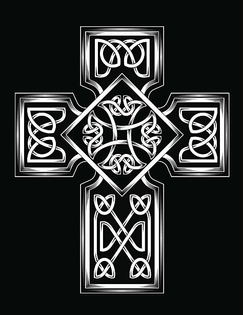 krzyż celtycki - silhouette cross shape ornate cross stock illustrations