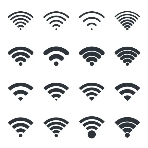 Vector illustration of Vector black wireless icons set