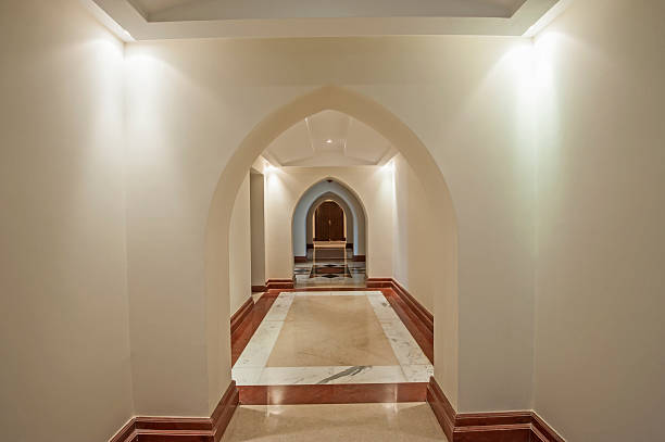 istock Interior corridor of large villa with arches 485661148