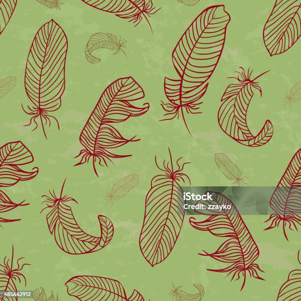 Ethnic Seamless Pattern With Handdrawing Feathers Stock Illustration - Download Image Now - 2015, Abstract, American Culture