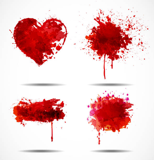 satz von vier dunkel rot grunge-objekte - blob heart shape romance love stock-grafiken, -clipart, -cartoons und -symbole