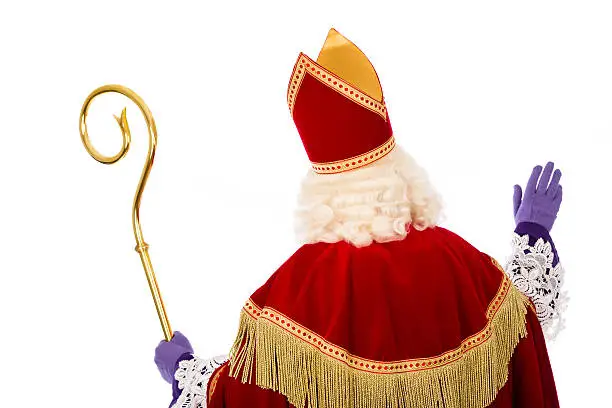 Sinterklaas .Shot of behind. isolated on white background. Dutch character of Santa Claus