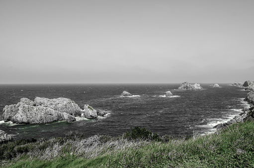 Spanish coast in black, white and green colors.