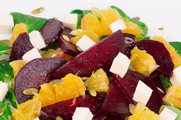 istock Beet salad with feta cheese and orange. 485670746