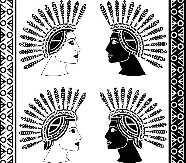 Vector illustration of set of mayan woman profiles