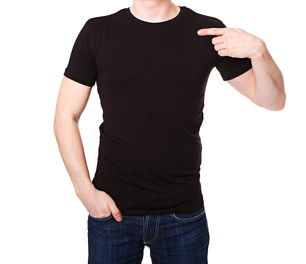 istock Black t shirt on a young man template 485671979