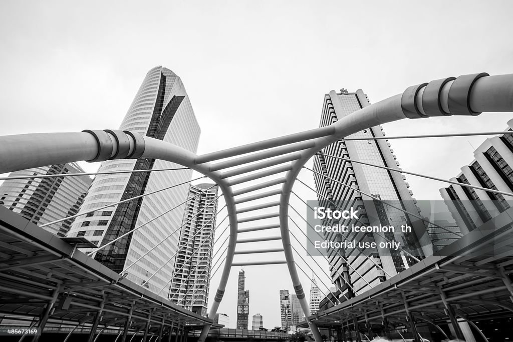 Financial District Bangkok B/W Bangkok, Thailand - April 4, 2014: financial district Bangkok skyline of Skyscrapers Whichpubic Skywalk At Bangkok Downtown Square In Business Zone. The Buildings Are Located in Sathon - a financial/business district of San Francisco, California. Architecture Stock Photo