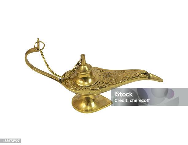 Brass Genie Lamp Emitting Blue Smoke Against White Backdrop Stock Photo -  Download Image Now - iStock