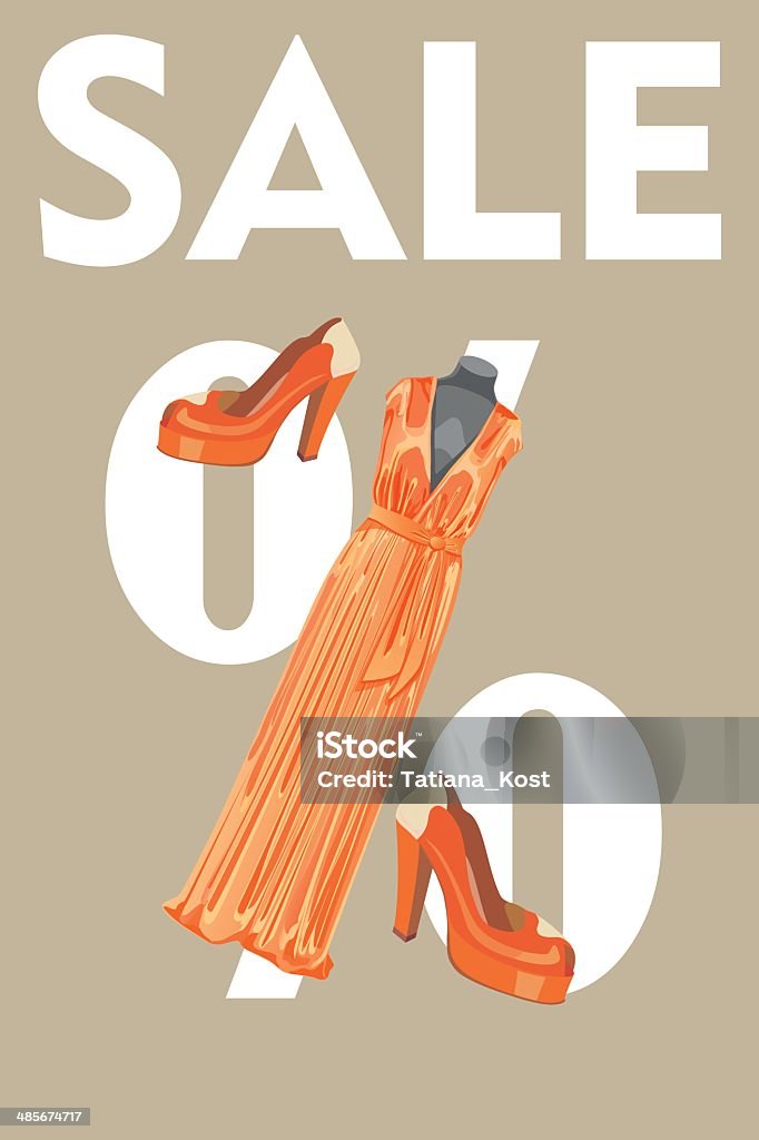 Diseño de venta template.Orange vestido con el heeled zapatos - arte vectorial de A la moda libre de derechos