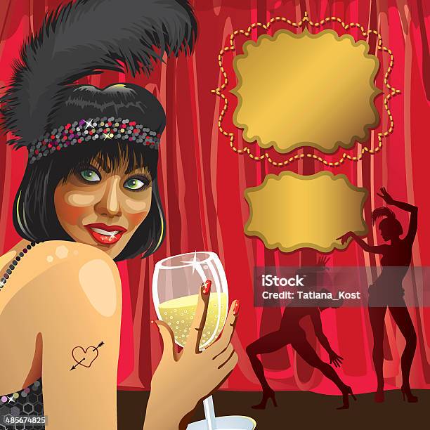 Ilustración de Chica Divertida Con Vidrio De Champagnecabaret Bar Dancers y más Vectores Libres de Derechos de Actriz