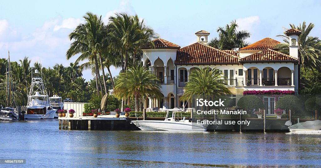 Gorgeous villa in Fort Lauderdale, Florida Fort Lauderdale, Florida, USA - March 21, 2014: A gorgeous villa on a canal Beauty Stock Photo