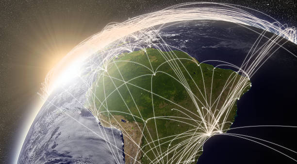 Network over South America stock photo