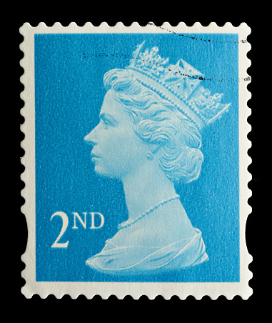 Exeter, United Kingdom - February 14, 2010: An English Used Second Class Postage Stamp showing Portrait of Queen Elizabeth 2nd, printed and issued between 1993 and 2005
