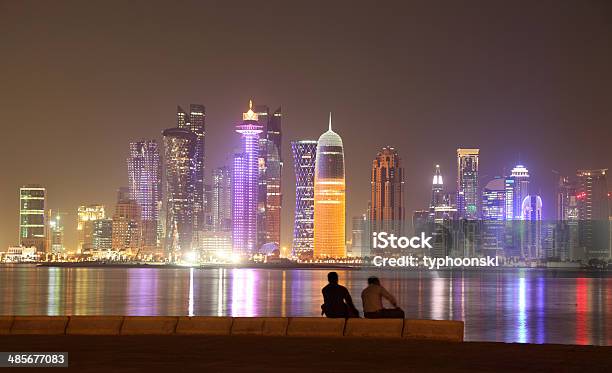 Doha Skyline At Night Qatar Stock Photo - Download Image Now - Adult, Adults Only, Arabia