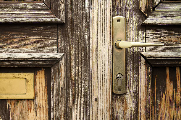 Worn wooden door with handle