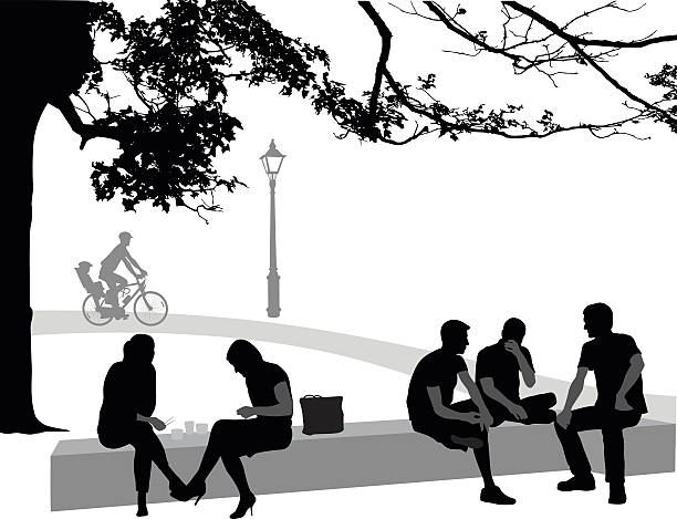 entspannung im park - bench park park bench silhouette stock-grafiken, -clipart, -cartoons und -symbole