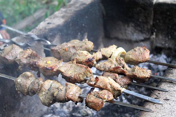 istock Pork shish kebab on skewers 485680648
