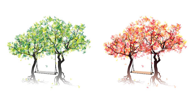 ilustraciones, imágenes clip art, dibujos animados e iconos de stock de swing entre los árboles - loneliness backgrounds beauty beauty in nature