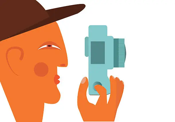 Vector illustration of hotography concept.Male photographer profile with camera flat illustration
