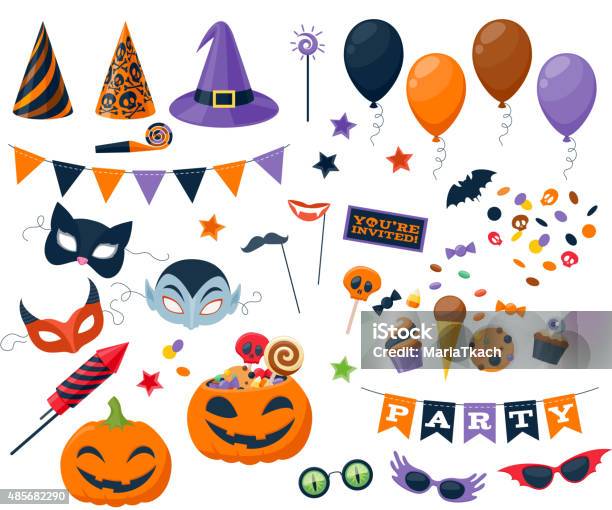 Halloween Party Colorful Icons Set Vector Illustration Stock Illustration - Download Image Now