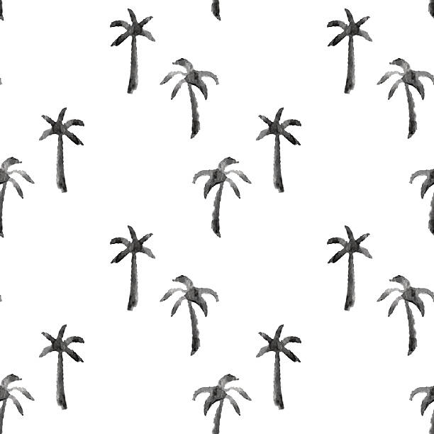 ilustraciones, imágenes clip art, dibujos animados e iconos de stock de patrón acuarela palms, blanco y negro - flower illustration and painting single flower textile