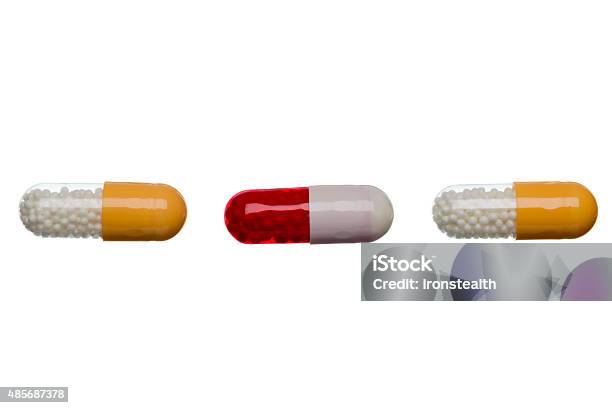 Pills Capsule Isolated On White Background Stock Photo - Download Image Now - 2015, Addiction, Allergy