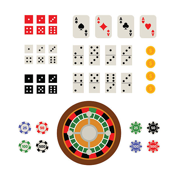 flat top view satz von glücksspiel und casino artikel - gambling chip gambling internet isolated stock-grafiken, -clipart, -cartoons und -symbole