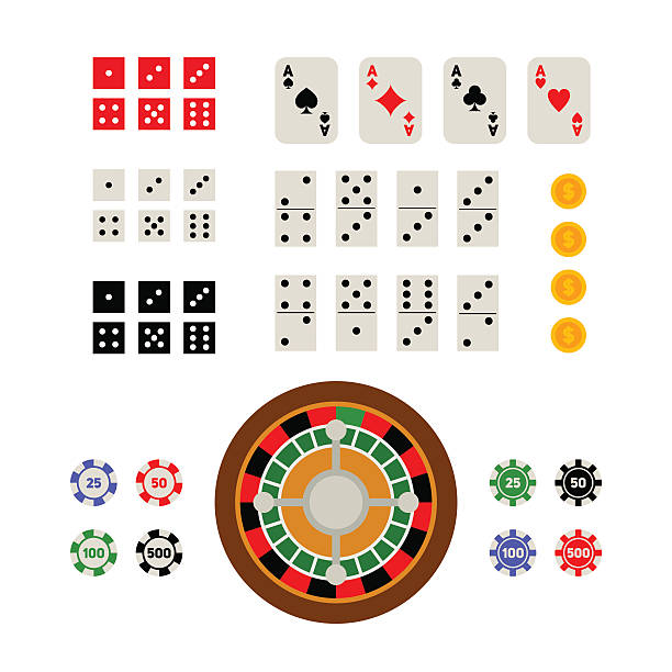 płaskie widok z góry określonych i kasyno hazard pozycje - gambling chip gambling internet isolated stock illustrations
