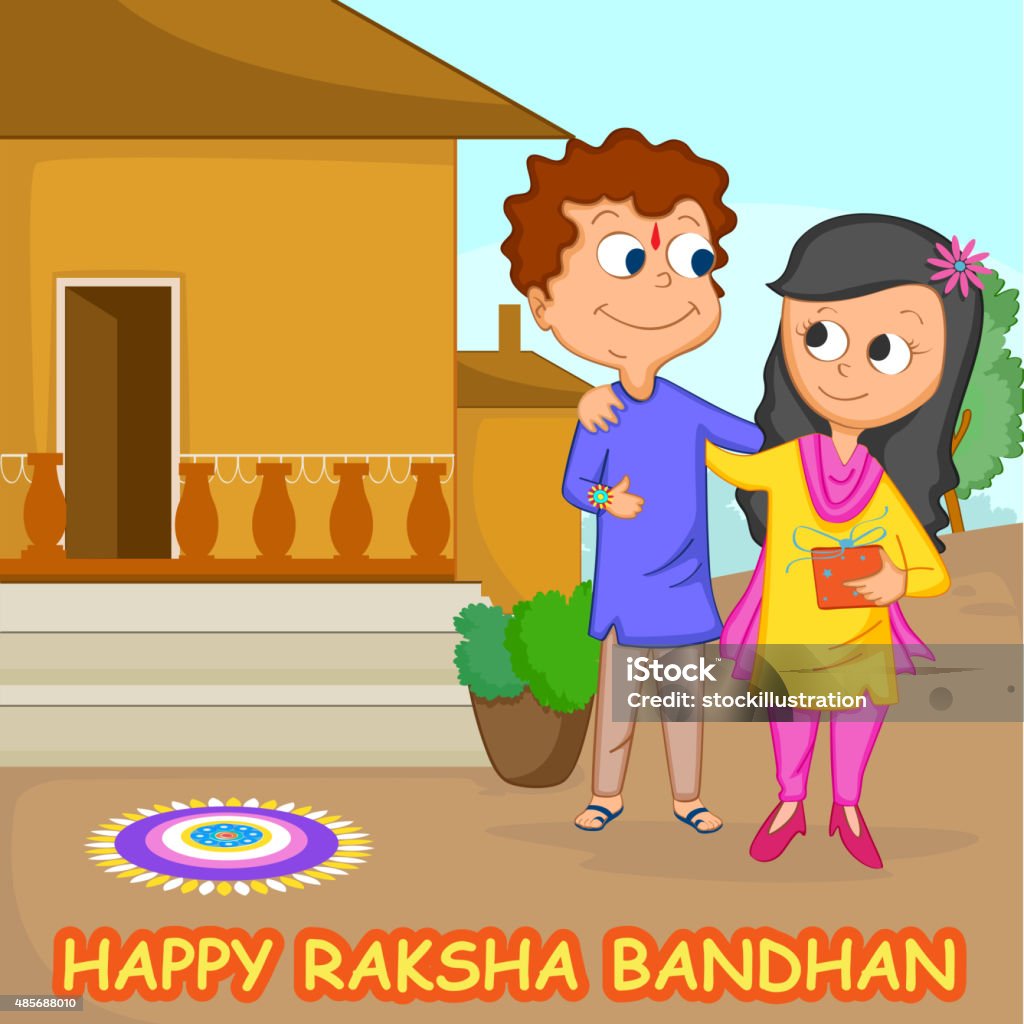 Brother And Sister In Raksha Bandhan Stock Illustration - Download ...