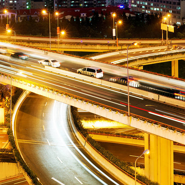 istock Modern urban viaduct at night 485688404