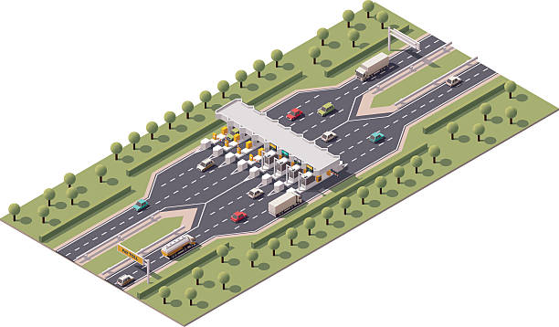 вектор шоссе шлагбаум - toll booth stock illustrations
