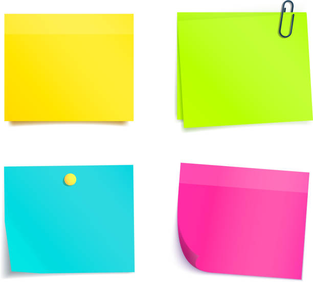 illustrazioni stock, clip art, cartoni animati e icone di tendenza di quattro coloratissimi foglietti adesivi. vuoto lenzuola - reminder adhesive note note pad pink