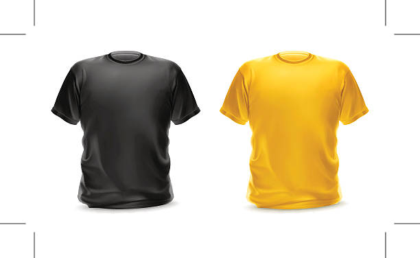 t-셔츠 블랙 옐로우 컬러, 벡터 격리됨에 오브젝트입니다 - t shirt template shirt clothing stock illustrations