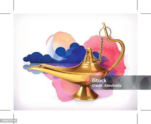Arabic Night Aladdins Magic Lamp Vector Illustration Stock Illustration - Download Image Now