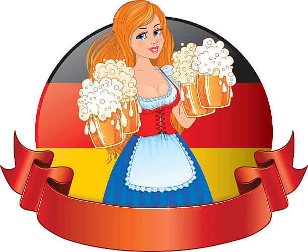 Bavarian girl with beer vector art illustration