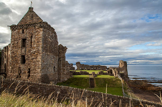 Stock photograph of the historic ruins of the landmark St Andrews Cathedral in St Andrews, Fife, Scotland, UK.