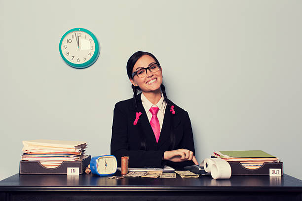 istock Retro Businesswoman is Happy at Work 485696492