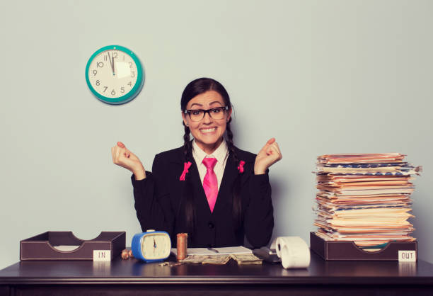 istock Retro Businesswoman is Happy at Work 485696494