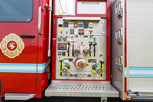 Side view of a fire engine outdoors
