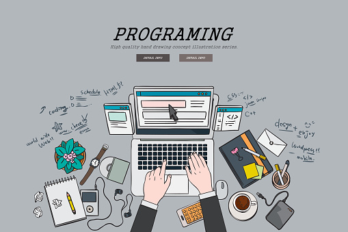 Programmming Draw Drawing Flat Design Illustration Freelancer Programing Concept Stock ...