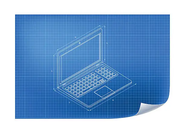 Vector illustration of Technical Illustration with laptop drawing